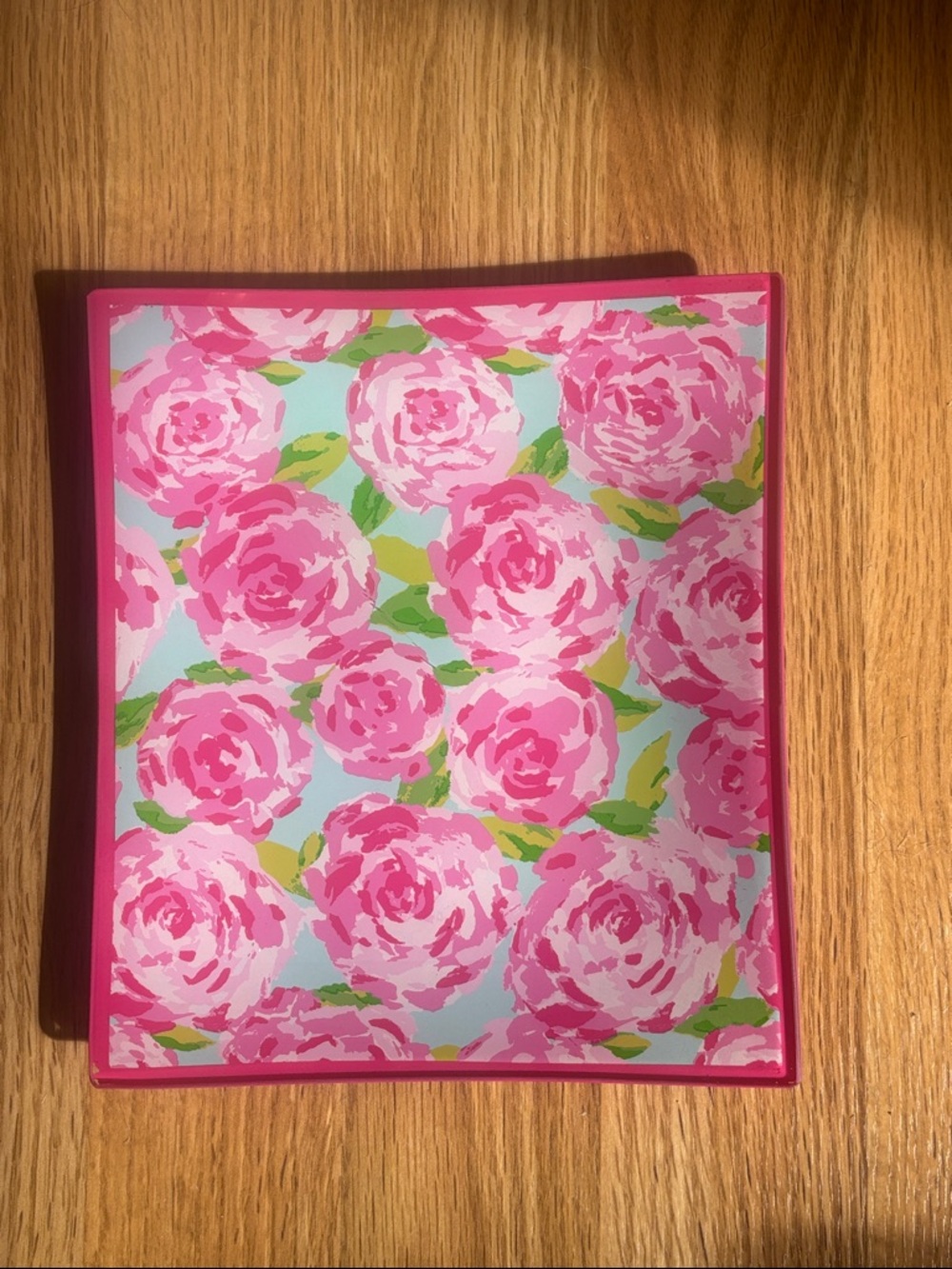 Lilly Pulitzer Pink Floral Ceramic Tray with Green Accents